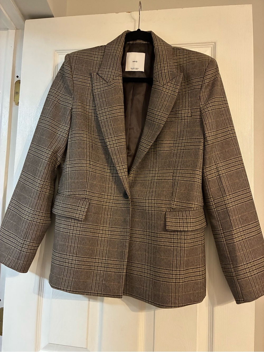 Plaid Single-Button Women's Blazer - Brown